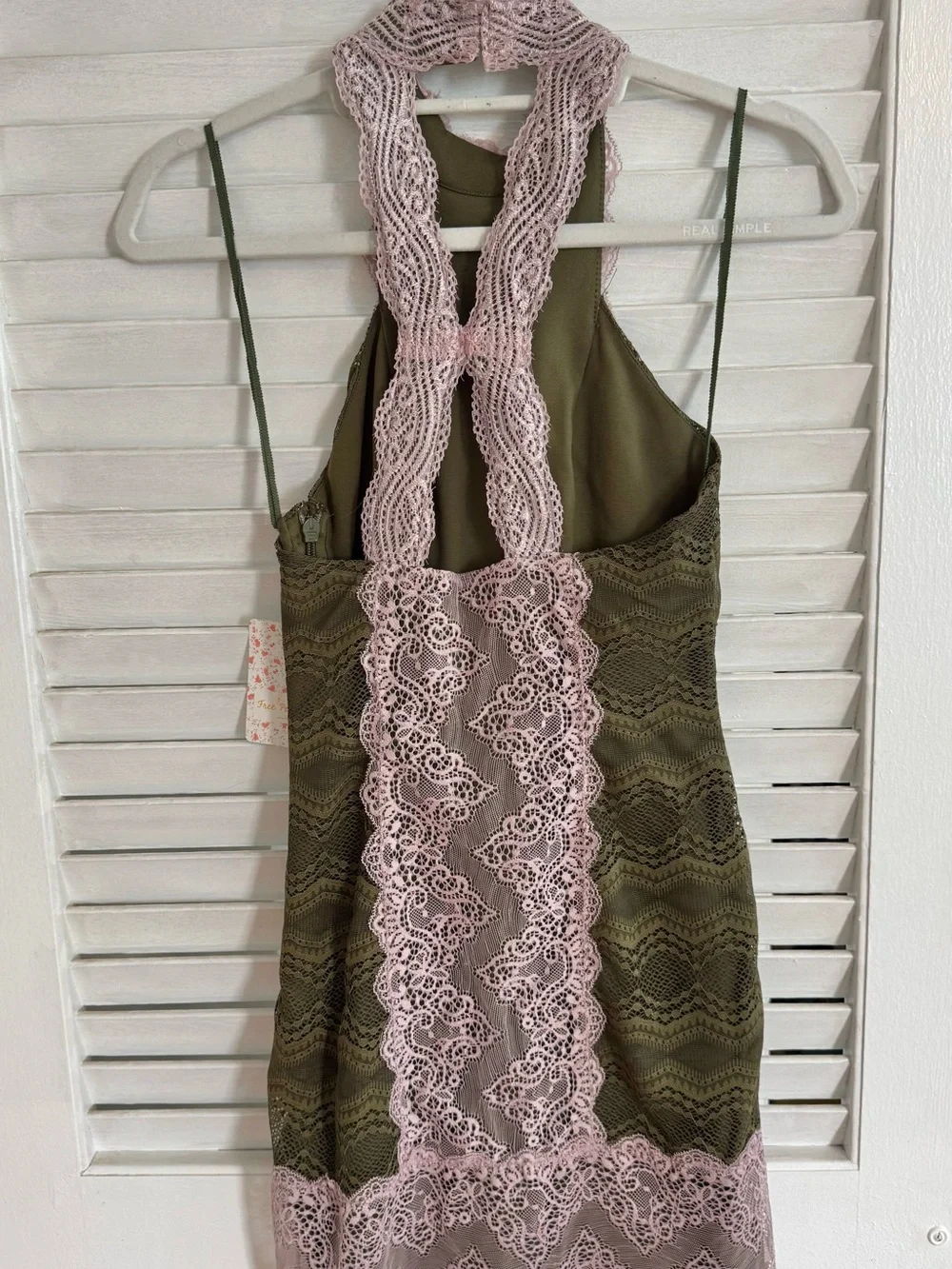 Free People Olive Slip Dress with Dusty Pink Lace Panel